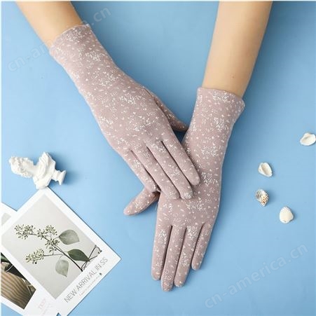 棉质透气手套 来样加工 触屏防晒手套 中长款碎花手套