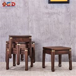 新中式黑胡桃木凳子实木小板凳家用大人矮凳轻奢风格黄铜换鞋凳