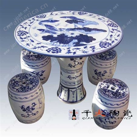 唐龙陶瓷厂家定制陶瓷桌凳，订做手绘陶瓷桌凳，青花精美陶瓷桌凳
