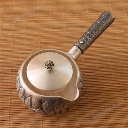中国银都 999银煮茶器 电陶炉侧把壶煮茶壶 手工日式银茶壶