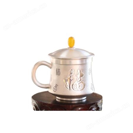 中国银都 银杯子999纯银带盖马克杯 男士银水杯银茶缸茶杯
