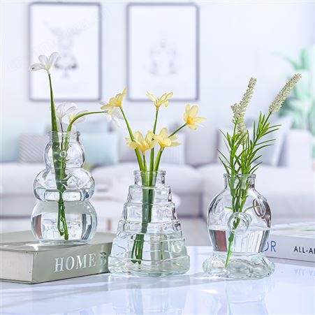 创意玻璃花瓶简约家居装饰鲜花插花瓶桌面干花摆件绿萝水培植物瓶