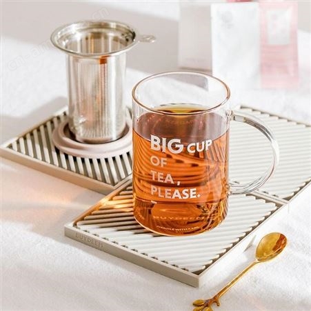 北鼎（Buydeem）泡茶杯 办公室家用茶具玻璃杯子 带把防烫茶水分离杯品茗杯 高硼硅玻璃带盖花茶杯