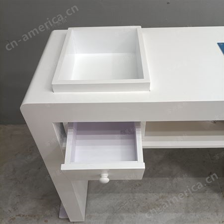 现代日式美甲桌子单人双人三人实木烤漆台凹槽吸尘器简约白色桌柜