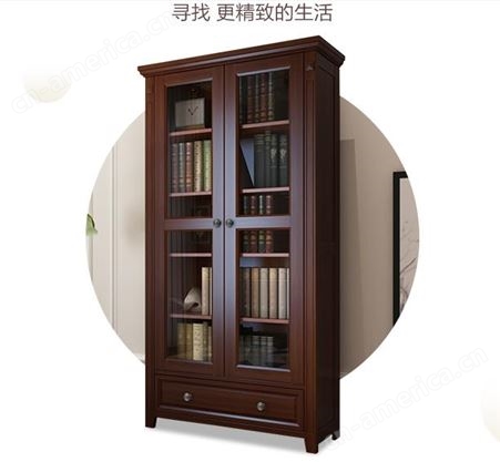 书橱简约现代带玻璃门书房置物架新中式书柜实木落地书架靠墙北欧
