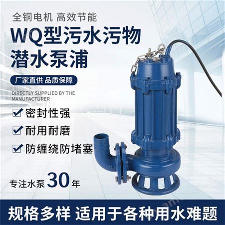 羊城水泵WQ型无堵塞污水泵 杂质污泥提升泵 污水污物泵浦