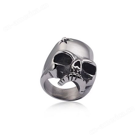 欧美朋克哥特摇滚个性骷髅头钛钢铸造男士戒指 复古钛钢指环